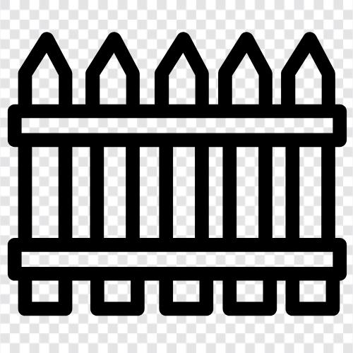 Wooden fence, Metal fence, Garden fence, Deck fence icon svg