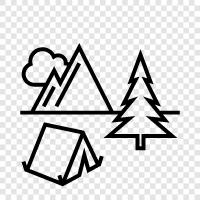 backpacking, hiking, camping gear, primitive camping icon svg