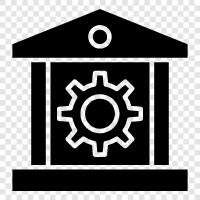 bank administration, bank management system, bank software, bank security icon svg