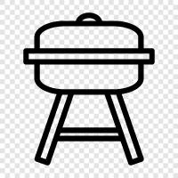 BBQ, grill pan, grill brush, grill tongs icon svg
