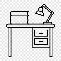 bookcase, desk, computer desk, study table icon svg