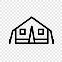 cabin, outdoors, swimming, hiking icon svg