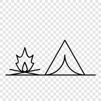 camping and bonfire, outdoor camping and bonfire, fireside camping and, tent and bonfire icon svg