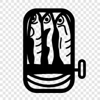 canned sardines, sardine oil, canned tuna, healthy eating icon svg