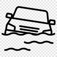 car sinking, sinking car, car accident, car sinking in water icon svg