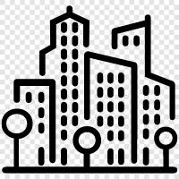 City life, City dwellers, City living, Cityscape icon svg