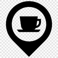 Coffee Shop in der Nähe von mir, Coffee Shop in der Stadt, Coffee Shop Lage symbol