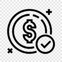 coin, paper, check, virtual icon svg