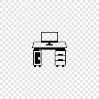 computer desk, office chair, office desk accessories, office desk space icon svg