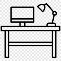 computer desk, work desk, home office desk, student desk icon svg