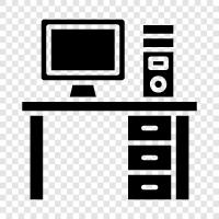 computer desk, computer chair, computer screen, computer keyboard icon svg