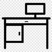 computer desk, work desk, home office desk, office desk icon svg