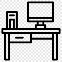 computer desk, office desk, desk chair, office chair icon svg