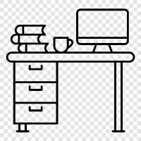 computer desk, desk chair, work desk, computer workstation icon svg