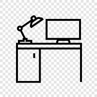 computer workstation, computer desk chair, computer tower, computer case icon svg