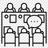 conference organizer, conference speakers, conference topics, conference locations icon svg