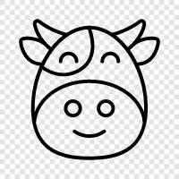 Cow milk, Cow meat, Cowhide, Cow dung icon svg