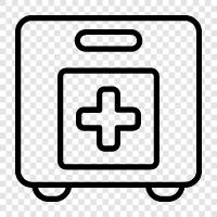 CPR, AED, bandages, blister packs icon svg