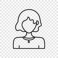 cropped hair girl, bob hair girl, wavy hair girl, curly hair icon svg