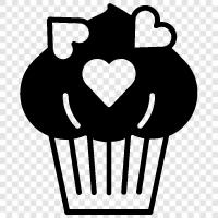 cupcake with hearts and candies, cupcake with hearts and chocolate, cupcake with hearts icon svg