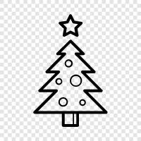 decorated tree, prelit tree, artificial tree, pine tree icon svg