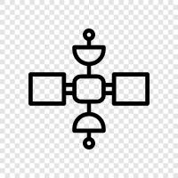 gericht, satelliten, kommunikation, link symbol