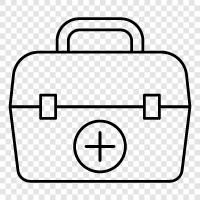 doctor bag, medical supplies, first aid kit, wound care icon svg