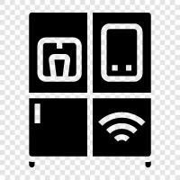 elektronik buzdolabı, wifi ile buzdolabı, dijital ekranlı buzdolabı, su ile buzdolabı ikon svg