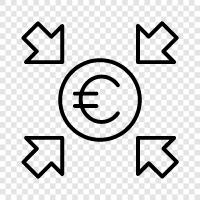 euro zone, euro cash, euro coins, euro banknotes icon svg