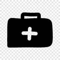 first aid kit, first aid supplies, emergency kit, first aid instruction icon svg