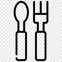 fork and knife, fork and plate, fork and soup, fork and salad icon svg