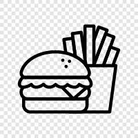 french fries, hot dog, hamburger, onion icon svg