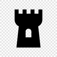 Gothic architecture, abbey, keep, turrets icon svg