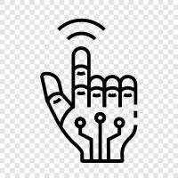 hand prosthetic, robot hand control, robot hand movement, robot hand demonstration icon svg