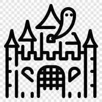 haunted house, spooky house, dark castle, old castle icon svg