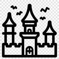 horror, castle, blood, skeletons icon svg