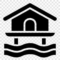 house, cottage, houseboat, house on stalts ikon svg