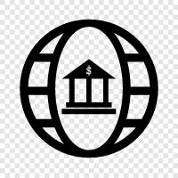 international bank, bank of global trade, bank of international finance, global financial icon svg