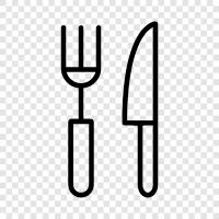 Küchenutensilien, Kochen, Essen, Gabel und Messer symbol