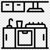 kitchenette, cupboards, appliances, dishwasher icon svg