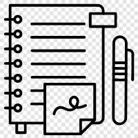 laptop, paper, writing, ideas icon svg