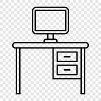 laptop table, computer desk, computer chair, computer screen icon svg