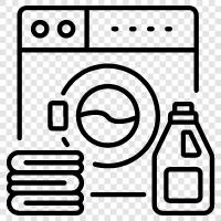 Waschmittel, Wäschekörbe, Waschküche, Gardinen der Waschküche symbol