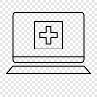 medical computer, laptop for medical use, medical computer for doctors, laptop for icon svg