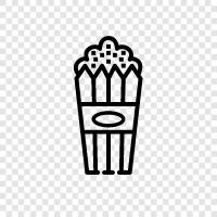 movie theater popcorn, microwave popcorn, air popcorn, movie theater popcorn flavors icon svg