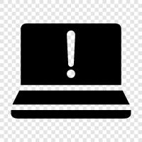 notebook error, notebook warning message, notebook message, laptop warning icon svg