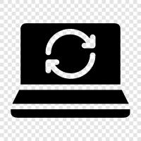 notebook, syncing, computer, data icon svg