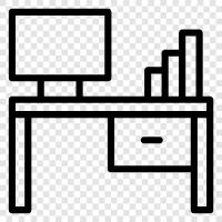 office, table, chair, computer icon svg