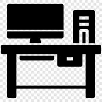 office, cubicles, desk, computer icon svg