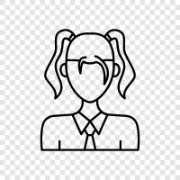 pigtailed, girl, hair, braid icon svg